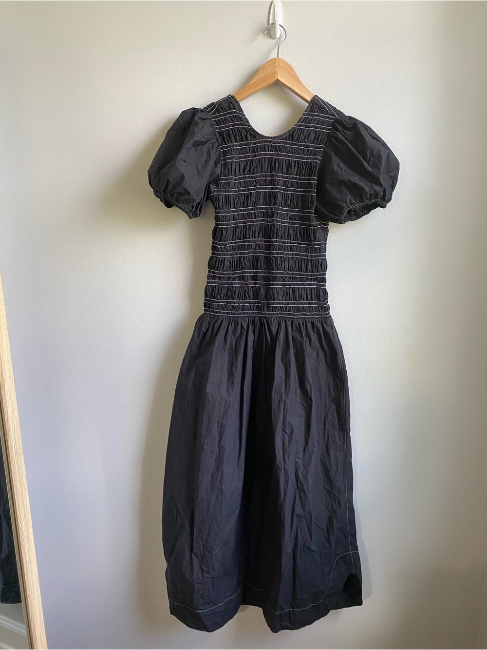 Ganni Organic Poplin Cotton Midi Dress Black